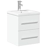 Le kit complet contient 1 meuble de lavabo et 1 lavabo en céramique avec robinetterie – Parfait comme cadeau Move-in ou aide à la rénovation. L'emballage sûr protège les éléments en céramique délicats pendant le transport. Les détails techniques tels que le diamètre de l'évacuation de 4,5 cm sont clairement marqués pour une planification facile de l'installation.