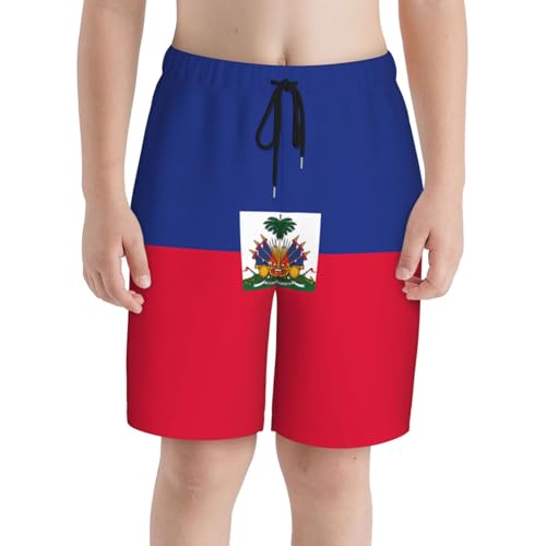 Haitian Flag Youth Beach Pants, Soft and Breathable, with Drawstring Waist, Suitable for Sports and Leisure.3