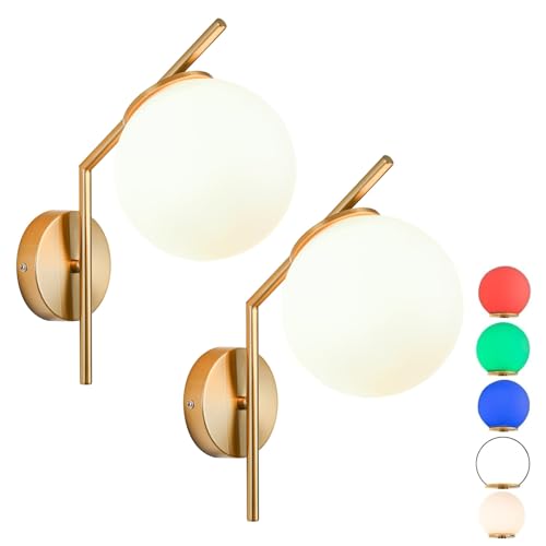 Image of Wall Sconce Battery Operated Wall Light Set of 2,Gold Rechargeable Battery Wall Sconce with 8000mAh Detachable Bulbs,10 Colors Remote Dimmable Wireless Sconce for Bedroom Living Room Hallway