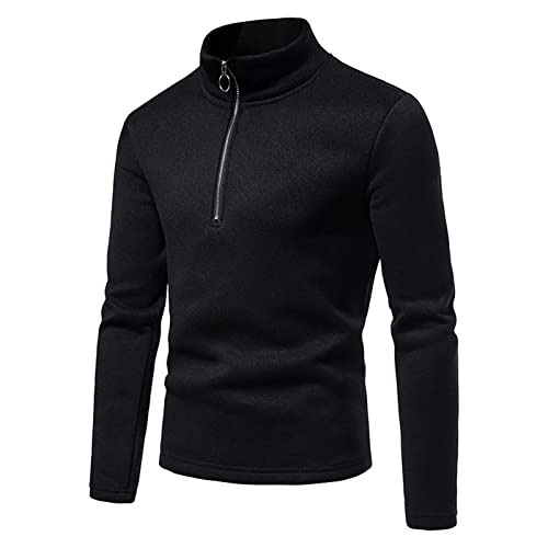 Jersey de Hombre Suéter de Cuello Alto para Hombre Pullover de Punto Delgado con Media Cremallera para Invierno Camiseta Informal de Color Sólido para Casual (Negro, XL) Cover
