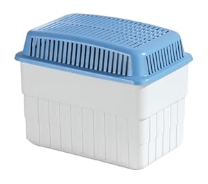 WENKO Feuchtigkeitskiller mit 1 kg Granulatblock, Raumentfeuchter, fasst bis zu 1,4 Liter Feuchtigkeit, laborgeprüft, nachfüllbar, reduziert Schimmel & Gerüche, 24 x 16 x 15 cm, Grau / Blau