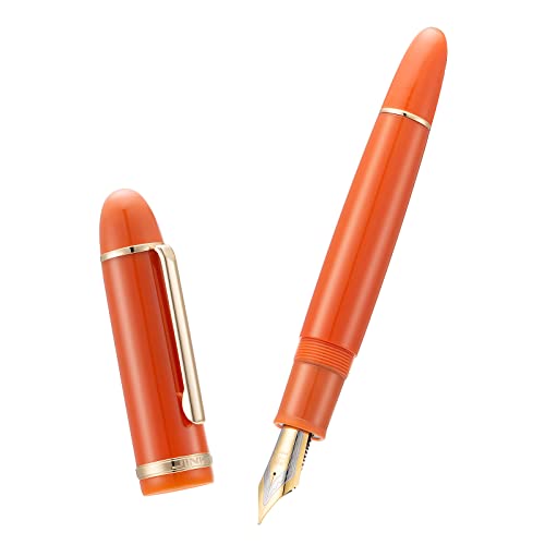 Jinhao X159 Orange Acrylic Fountain Pen, Size 8 Fine Nib Gold Trim Classic Design Smooth Writing Pen With Converter #TOP2