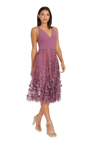 Image of Dress the Population Women's Darleen Sleeveless Plunging Neckline Fit and Flare Midi Dress