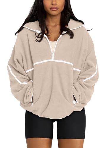 LASLULU Womens Half Quarter Zip Pullover Oversized Sweatshirt Sherpa Fleece
