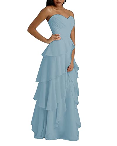 Robe de demoiselle d'honneur bleu poudré d'exception avec col en cœur fluide
