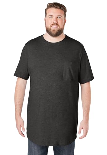 KingSize Men's Big & Tall Shrink-Less Lightweight Longer-Length Crewneck Pocket T-Shirt - 4XL, Heather Charcoal