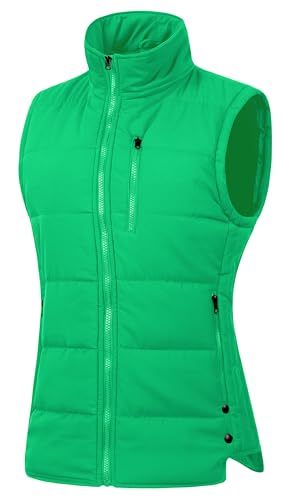 Chrisuno Puffer Vest for Women Lightweight Puffy Vests Women's Winter Stand Collar Sleeveless Insulated Jackets Padded Coat with Pockets Grass Green 2XL