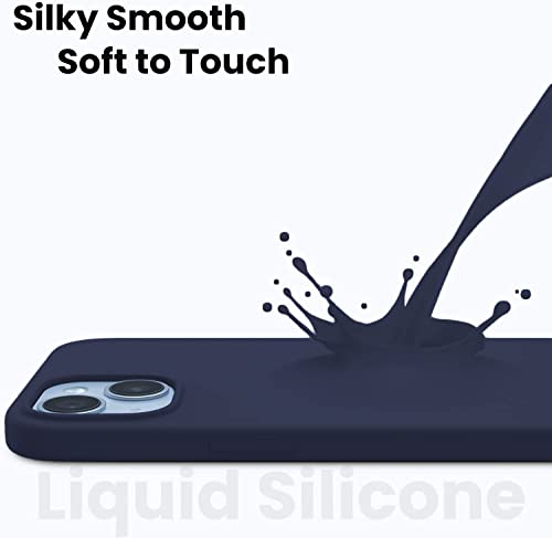 Image of VONZEE Liquid Silicone Cover Compatible with iPhone 14 Case (6.1 inch) 3 Layer Microfiber Logo Cut Lining Covers Phone Cases Full Body Protective Wireless Charging Shockproof Back Cover (Dark Blue)