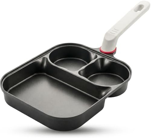 USELUCK 3-in-1 Nonstick Titanium Egg Pan – Divided Breakfast pan with 2 Round & 1 Square Compartments for Eggs, Bacon & Pancakes | Induction Compatible, PFOA/PTFE Free