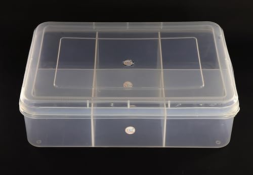 Image of NMII Multipurpose Plastic Storage Box with Partitions | Transparent Organizer with Secure Lid | Ideal for Stationery, Craft Supplies, Tools, and Jewellery, Accessories | Lightweight-(6 Partitions)