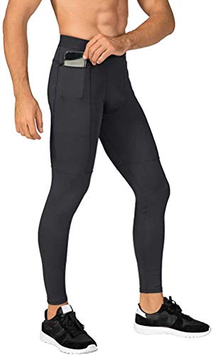 Image of MakingDa Men's Jogger Sports Compression Pants, Lightweight Workout Active Running Tights Leggings, Cool Dry Technical Training Baselayer Tracksuit Bottoms with Zip Pocket（Grey，XL）