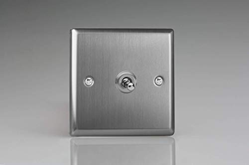 Varilight Single Toggle Light Switch 2-Way - Classic Brushed Steel With Brushed Steel Toggle, XTT1, 91x91x36mm
