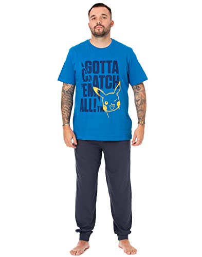 livre Pokemon Pikachu Pyjama pour Homme | Pyjama Bleu et t-Shirt Character Lounge | Attrapez-Les Tous | Cadeaux de Nuit pour Lui Fan Merchandise