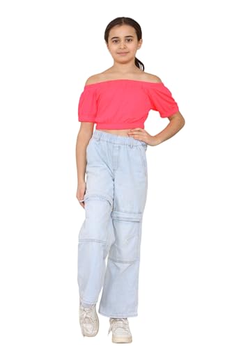 Loxdonz Girls Short Sleeve Crop Top Kids Off Shoulder Top T-Shirt Tee Tops