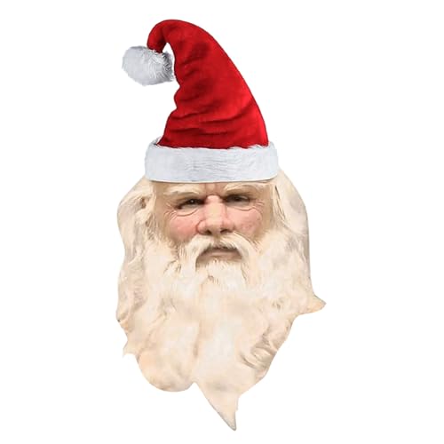 Masque de Noël en latex avec barbe et chapeau pour adulte festif
