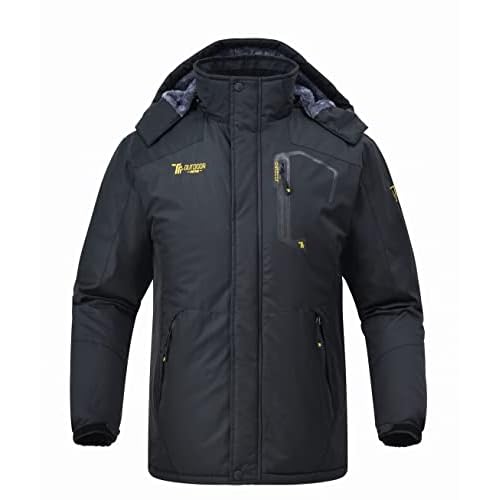 donhobo Men’s Fleece Jacket Winter Waterproof Warm Ski Jackets Windproof Coat With Zip Pockets Hood