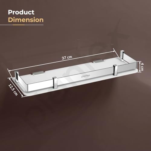 Image of Plantex Wall Shelf for Bathroom Storage /Acrylic Washroom Shelf Organizer with Stainless Steel Railings /Bathroom Accessories (White, 15x6 inches)