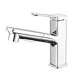 Lychee Light 洗面水栓 ホース引出し式水栓 蛇口 シャワー浴室用 混合節水 铜 シングルレバーワンホール 簡単な上面施工式、キッチンや浴室洗面台適用 吐水口を回転することにより ボタンで吐水切替 髪やペット、洗面器などを洗うのにとても便利です 台付1穴 一般地・寒冷地共用（方形）