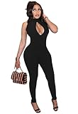 Womens Sleeveless One Piece Jumpsuits Sexy Cutout Bodycon High Waisted Club Outfits Catsuits Black S