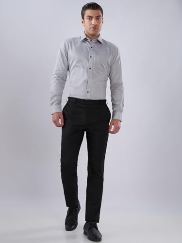 Image of Raymond Men Slim Fit Structure Pattern Polyester Blend Flat Front Formal Trouser