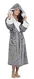 CityComfort - Bata De Baño Mujer con Capucha Y Puños De Sherpa | Bata Súper Suave con Capucha Forrada | Albornoz De Felpa (M, Gris)