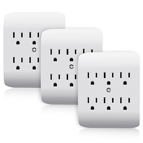 Image of ELEGRP 6-Outlet Extender with Central Anchor, 3-Prong Grounded Wall Tab, Multiple Outlet Extender with 6 Electrical Outlets, ETL Listed, 3 Packs, White
