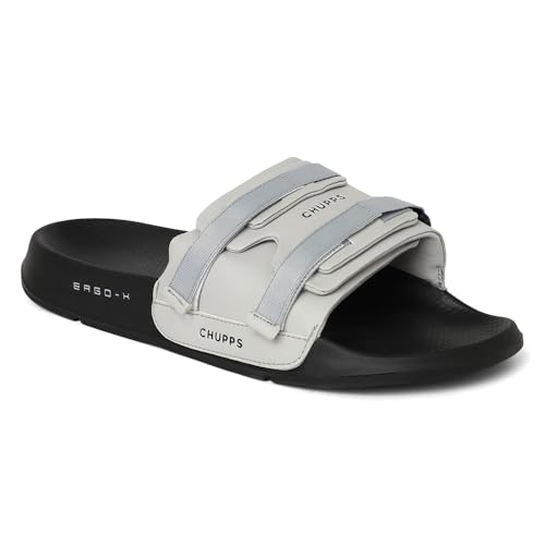 Image of CHUPPS Element Grey & Black Drift Orthopedic Slippers | Soft Footpharma Footbed | Breathable Ventilation Holes | Lightweight Flip Flops | Anti-Skid Chappals for Everyday For Mens