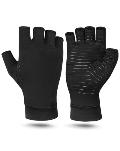 SCJJZ 1 paire Guanti per artrosi alle mani con rame, guanti artrite guanti senza dita guanti compressione artrite reumatoide mani，per donne e uomini, sollievo dal dolore e termici(XL)