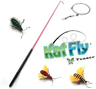 Kat Fly Teaser Wand with 3 Bee Cat Teasers Attachment Refills - Pink Wand