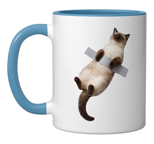 Funny Siamese Cat Duct Tape Mug Blue/White
