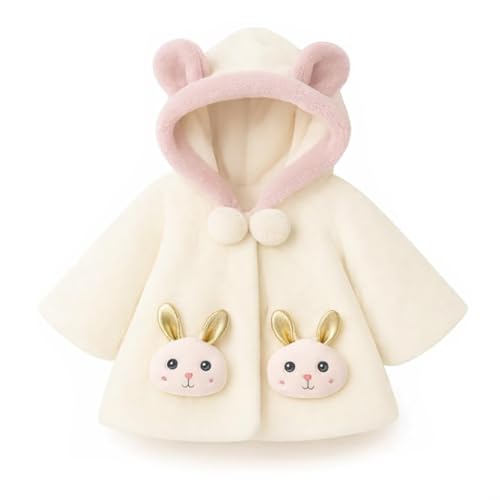 Image of Bold N Elegant Faux Fur Warm Winter Outerwear Hooded Baby Jacket Coat Blanket with Soft Plush Golden Bunny Ear for Infant Toddler Boy Girl Kids