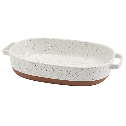 Denmark Tools for Cooks 2.4 Quart Speckled White Oval Stoneware Baking Dish Casserole Pan with...