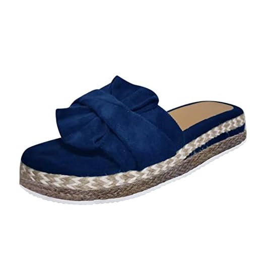 Aniywn Sandálias femininas de verão com plataforma de alpargata, sandálias anabela, casuais, respiráveis, com bico aberto, Azul, 9.5-10