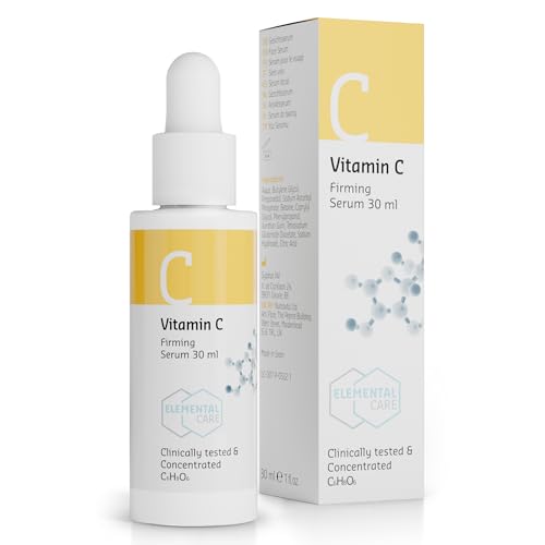 Elemental Care Sérum Vitamina C Puro 30ml – Vegano, Siero Viso Uomo Donna Antimacchia, Antirughe, Illuminante, Idatante & Anti Imperfezioni per Pelle Luminosa e Skincare Quotidiana Trattamento Viso