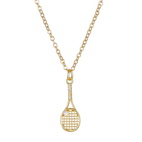 Tennis Racket Pearl Pendant Necklace - Sports Charm Crystal Pendant Gift for Tennis Lover