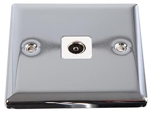 Prise TV coaxiale à bord incliné chrome poli et insert blanc pour antenne