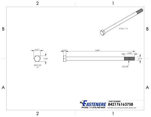 Image of 5 /16-18 x 6 inch Hex Head Cap Screw Bolts, External Hex Drive, Stainless Steel 304, Partially Threaded, Stainless Steel, Quantity 5 By Fastenere