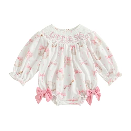 Baby girl baseball outfit newborn little sister smocked bubble romper football Bowknot bodysuit cute fall clothes