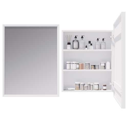 Botiquín de baño con espejo MeowWoof, marco de madera estilo granja, 28" x 22", instalación empotrada o superficial (blanco) miniatura 3