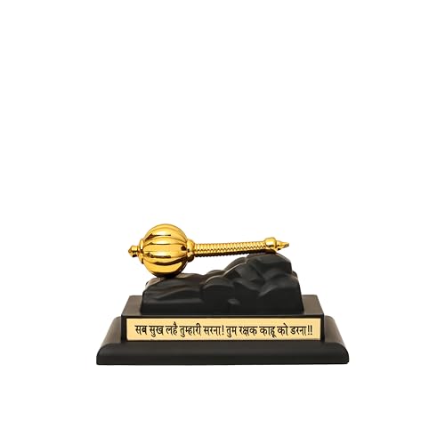 Image of Divine Hindu Hanuman Gada Gold Plated Idol | Small Murti for Car Dashboard, Home Decor, Office Table, Pooja | Spiritual Gift Item for Housewarming (Gold) | 6cm