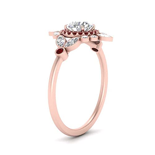 Image of 55Carat Choose Your Gemstone Round Halo Floral Engagement Ring Rose Gold Plated Round Shape Vintage Engagement Rings Everyday Jewelry Wedding Jewelry Handmade Gifts for Wife US Size 4 to 12
