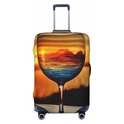 Elastic Travel Luggage Cover for Suitcase Tsa Approved Stretch Scratch-Resistant Suitcase Protector Cover Washable Sunset Wine Glass Baggage Covers Fits 18-32 Inch Luggage Case