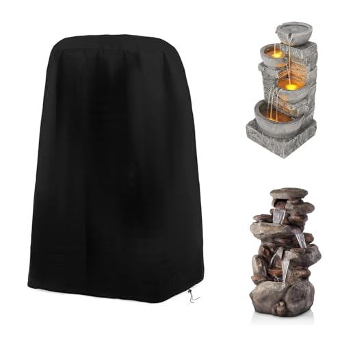 Garden Fountain Cover Waterproof Outdoor Fountain Cover with String Hem Heavy Duty 420D Fountain Statue Protective Cover (23 L x 18 W x 40 H)