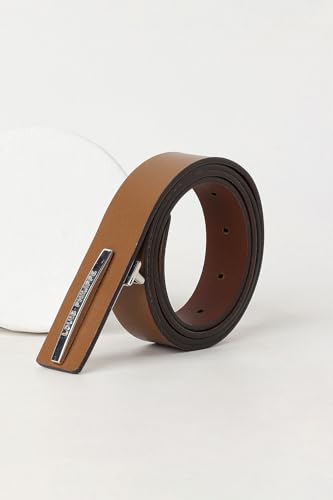 Image of Louis Philippe Men's 100% Italian Leather Shiny Nickel Buckle Formal Profile Belt