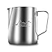 Stainless Steel Milk Frothing Pitcher, 12oz/350ml Milk Coffee Cappuccino Latte Art Frothing Pitcher Barista Milk Jug Cup, Measurements on Both Sides Inside Decorating Art Pen & Microfiber Cloth