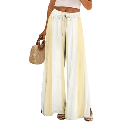 Travel Pants Women Casual Boho Print Elastic High Waist Drawstring Pockets Palazzo Trousers Flowy Beach Wide Leg Pants