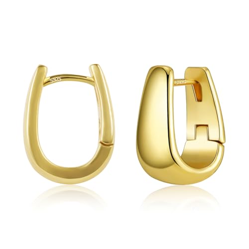 ALEXCRAFT Pendientes de aro de oro grueso – Pendientes de aro pequeños chapados en oro de 14 quilates – Regalo para esposa, novia, madre, hija