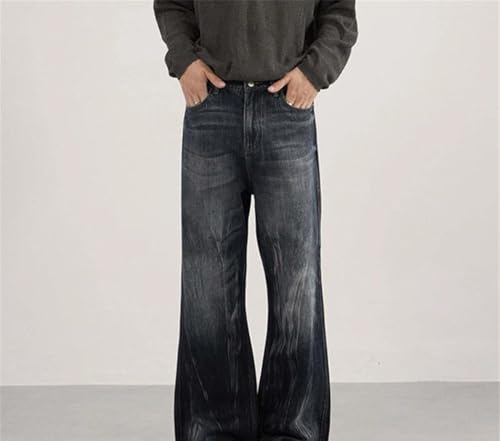 Mens Wide Leg Flared Jeans Washed Contrast Color Denim Pants High Waisted Casual Trousers2