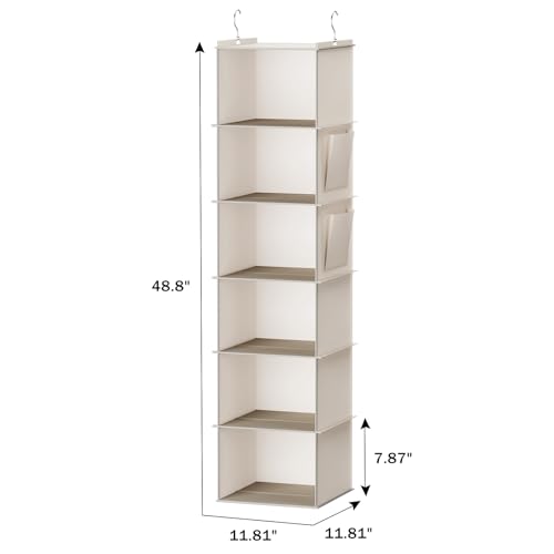 YOUDENOVA Hanging Closet Organizer, 6-Shelf Closet Hanging Storage Shelves, 2 Packs, Beige