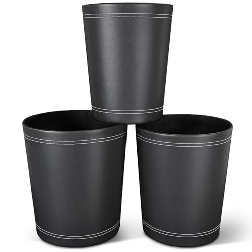 Ladstag 3 Pack Black Round Pu Leather Wastebasket,Trash Basket,Small Trash Can Wastepaper Baskets Garbage Can Container Bins For Bathrooms,Home Decorative,Offices,Kids Rooms,Bedroom cover
